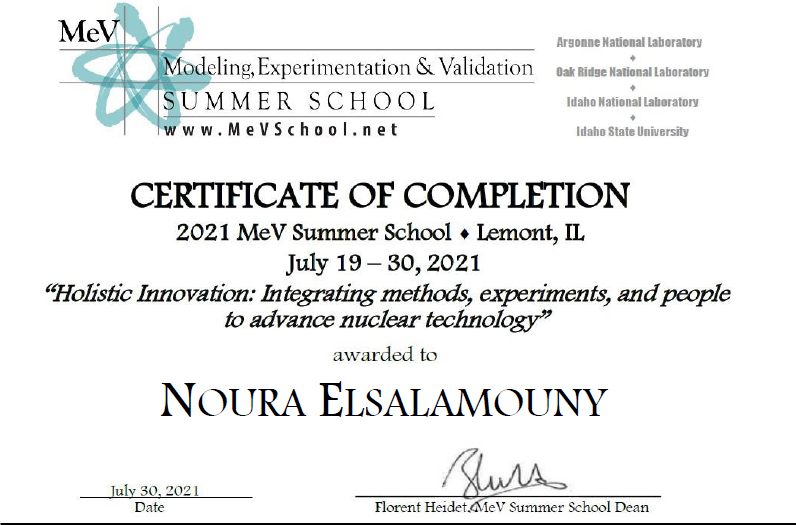 Certificate of Completion to Noura Elsalamouny © LEI